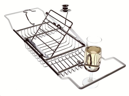Present Time, Designer Bath Tub Caddy, Chrome (Holds Candle, Book and Champagne Glass)