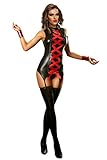 Ninimour-Sexy Lingerie Strappy Gothic Punk Wetlook Red Black Bandage High Neck Dress /w Garters Clubwear Stripper (M-L, QD588)
