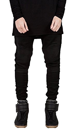 Krralinlin Mens Runway Skinny Distressed Slim Denim Biker Jeans Hiphop Pants