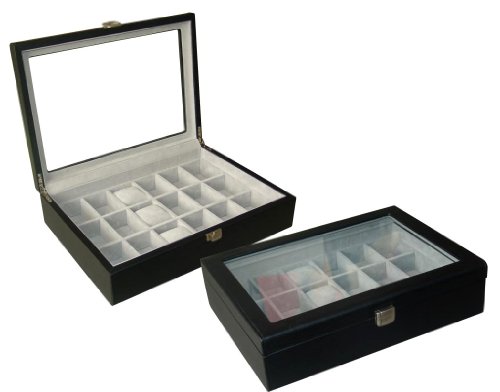 Android AJ5 18 Slot Collector Black Leatherette Glass Cover Watch Case