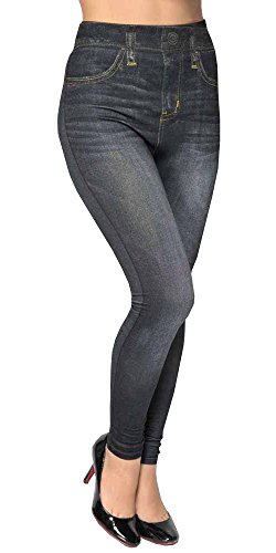 (ピンキーレオパード)Pinky Leopard 10分丈 デニム プリント レギンス （レギパン） M-L ブラック