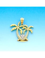 14K Gold Palm Trees with Heart Center Pendant