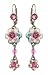 Michal Negrin Earrings with Hand-Painted Flowers, Beads, Pink and White Swarovski Crystals - Made in Israel, Very Feminine