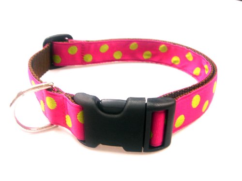Large Fuchsia/Lime Dot - Nylon Webbing Dog Collar: 1