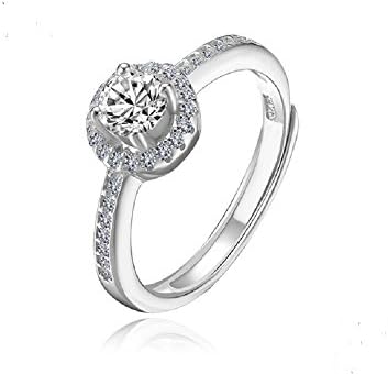 Tyzon Solid 925 Sterling Silver Luxury Style Cubic Zirconia Adjustable Open Women Promise Ring