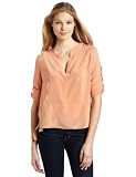 BCBGMAXAZRIA Women's Liberty Top With Placket And Rolled Sleeves, Blush, X-Small
