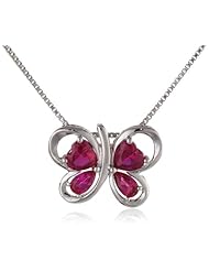 XPY Sterling Silver Ruby Heart Winged Butterfly Pendant Necklace, 18"