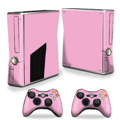 Protective Vinyl Skin Decal Cover for Microsoft Xbox 360 S Slim + 2 Controller Skins Sticker Skins Glossy Pink