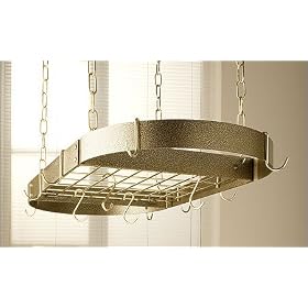 Rogar Hammered Bronze Oval Pot Rack w/ Grid and Optional Additional Pot Rack Hooks 2640 / 2641