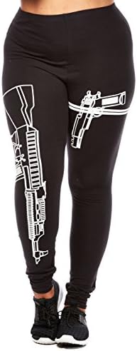 Womens Ladies Plus Sizes Curvy Attached Guns Leggings Pants gbp9609 (3XL, Black)