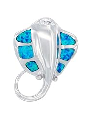 Sterling Silver Stingray Slide Pendant Synthetic Opal Inlay w/ CZ stones, 1 1/8 inch tall,