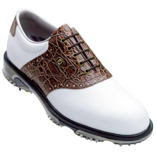 FootJoy DryJoys Tour Saddle Golf Shoes (White Smooth/ Bomber Taupe Smooth) : 11.5 X-Wide