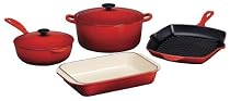 Le Creuset Classic Enameled Cast-Iron 6-Piece Cookware Set, Satin Red