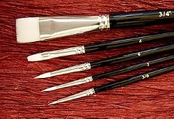 Jack Richeson Set of 5 Nylon Watercolor Brushes (Short Black Handles)