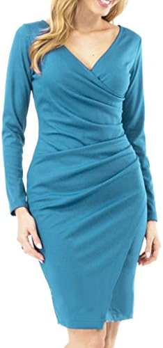 Women's Sexy Big Yards Deep V-Neck Slim Fit Long Sleeve Split Pleated Dress