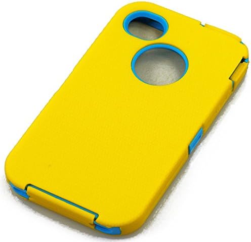 myLife (TM) Yellow + Sky Blue Urban Armor (Built In Screen Protector) Hybrid Toughsuit Case for iPhone 4/4S (4G) 4th Generation Touch Phone (Thick Silicone Outer Shockproof Gel + Tough Rubberized Internal Shell)