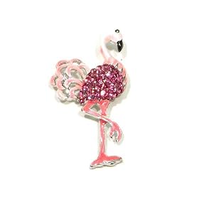 Pink Austrian Rhinestone Flamingo Bird Silver Plated Brooch Pin
