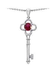 Candygem 14k Gold Key to my Heart Love Key Pendant with Lab Created Round Rub...