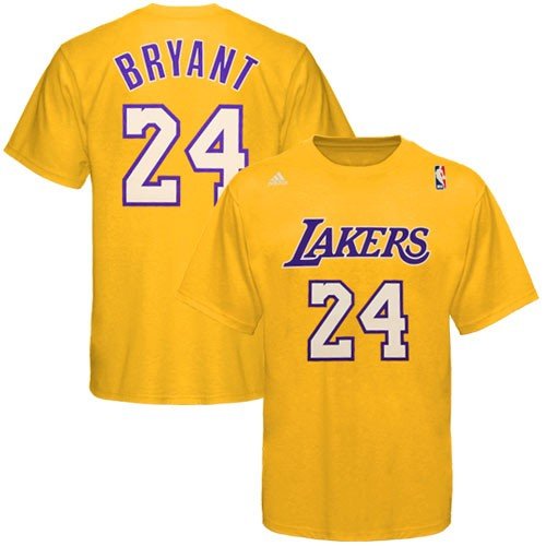 adidas Los Angeles Lakers #24 Kobe Bryant Gold Player T-shirt (Medium)