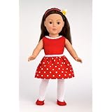 Red Polka Dot - Red Polka Dot Dress with White Cardigan, Tights and Slippers; fits 18 inch American Girl dolls.