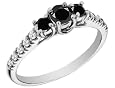 Three Stone Black & White Diamond 1/2 Carat (ctw) Ring in 14K White Gold