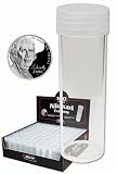 COIN STORAGE TUBES, round clear plastic w/ screw on tops for NICKELS (Quantity of 5 tubes)