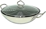 Stainless Steel Induction Wok, 2 layer Non Stick Surface, Vented Glass Lid, Encapsulated base, Wire Warming Rack Double Handles - A Beautiful Wok