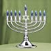 Lighted Silver Chanukah Menorah with Blue Bulbs, 13-5/8 in. x 14 in