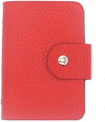 Fashion Men's and Women's Genuine Leather Business ID Case - Wallets Credit Card Holders Organizer Purse Coin Pouch Unisex - Book Style with 24 Card Pockets, Litchi Leather Red