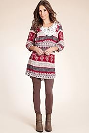 Indigo Collection Lace Neckline Abstract Print Tunic