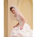 Braut Schleier L�nge 55/75 mit Glassteinchen,Stra�steinchen und Kristall am Saum bestickt