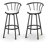 2 White Vinyl Specialty / Custom Black Barstools with Backrest Set