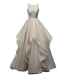 Scoop Neck Floor Length Organza Beaded Lace  Dress