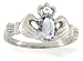 14K White Gold Genuine Oval White Topaz and Diamond Celtic Claddagh Ring