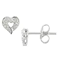 14K White Gold and Diamond Open-Heart Earrings