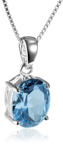 Sterling Silver  Blue Topaz Pendant, 18