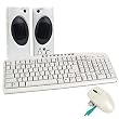PS/2 White Keyboard, Mouse, and Powered Stereo Speakers