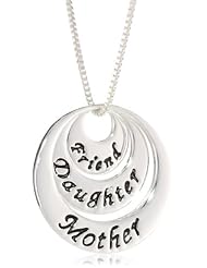 Sterling Silver "Friend-Daughter-Mother" Triple Circle Pendant Necklace , 18"