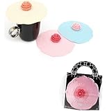 Silicone Watertight Cup Mug Lid Cover Cap leak proof leakproof Set selection 4pcs (Roses)