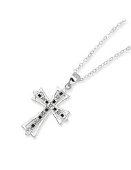 Sterling Silver Black and White Diamond Cross Pendant