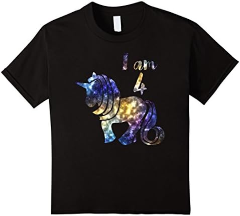 Kids Girl's Galaxy Unicorn Pony 4 Year Birthday Tee Shirt 8 Black
