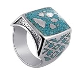 South west Native American Turquoise Wolf Track Design Band Sterling Silver Ring