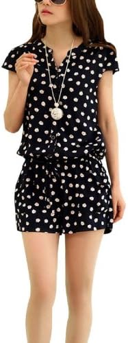 Voglee Summer Jumpsuit Casual Elastic Waist Siamese Trousers Shorts Rompers Jumpsuits for Girls (Medium)