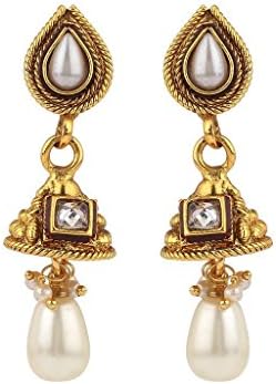 Rajwada Arts Women's Brass Pearl Adorned Dangle Earrings White