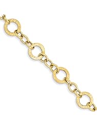 14k Polished and Textured Fancy Link Bracelet Length 7.25"