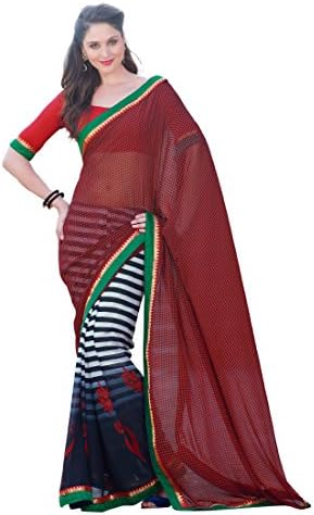 Ambaji Women's Indian Designer Chiffon Embroide Saree One Size White
