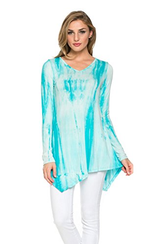 Frumos Womens Long Sleeve Tie Dyed Hankerchief Hemline Tunic Top