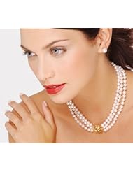 8x8.5mm AA Quality Double Strand Japanese Akoya saltwater cultured pearl necklace 15" and 16"