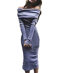 Sexy Long Sleeves Off the Shoulder Sweater Knit Bodycon Dress 