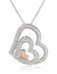 18k Rose Gold Plated Sterling Silver Diamond Triple Heart Pendant Necklace (1/4 Cttw, I-J Color, I2-I3 Clarity), 18"